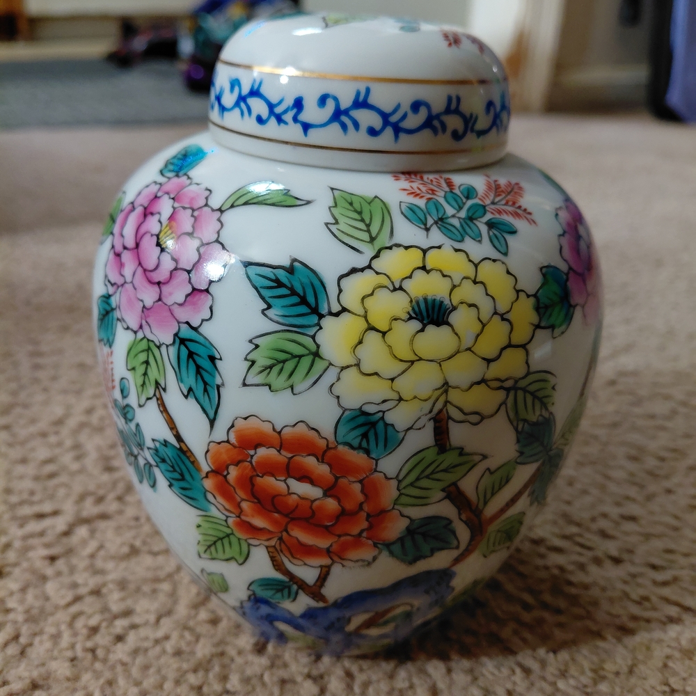 Vintage Noritake Blue and Green Floral Ceramic Vase Japan Pottery